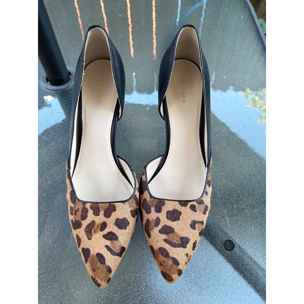Cole Haan Womens W13891 Leopard Calf Hair Black Leather dOrsay Pumps Size 10B